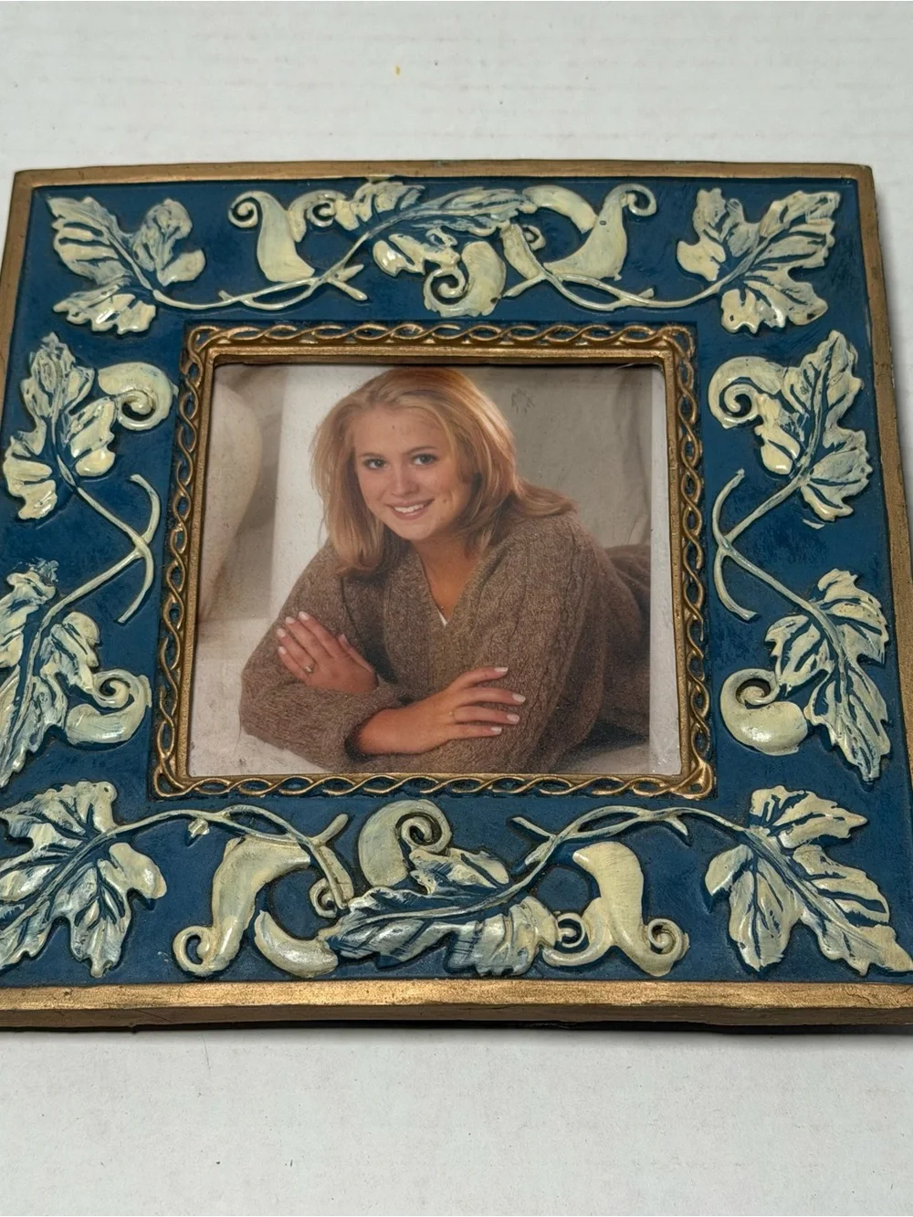 Vintage Blue Gold Damask Royal Picture Photo Frame Square Decorative Rococo